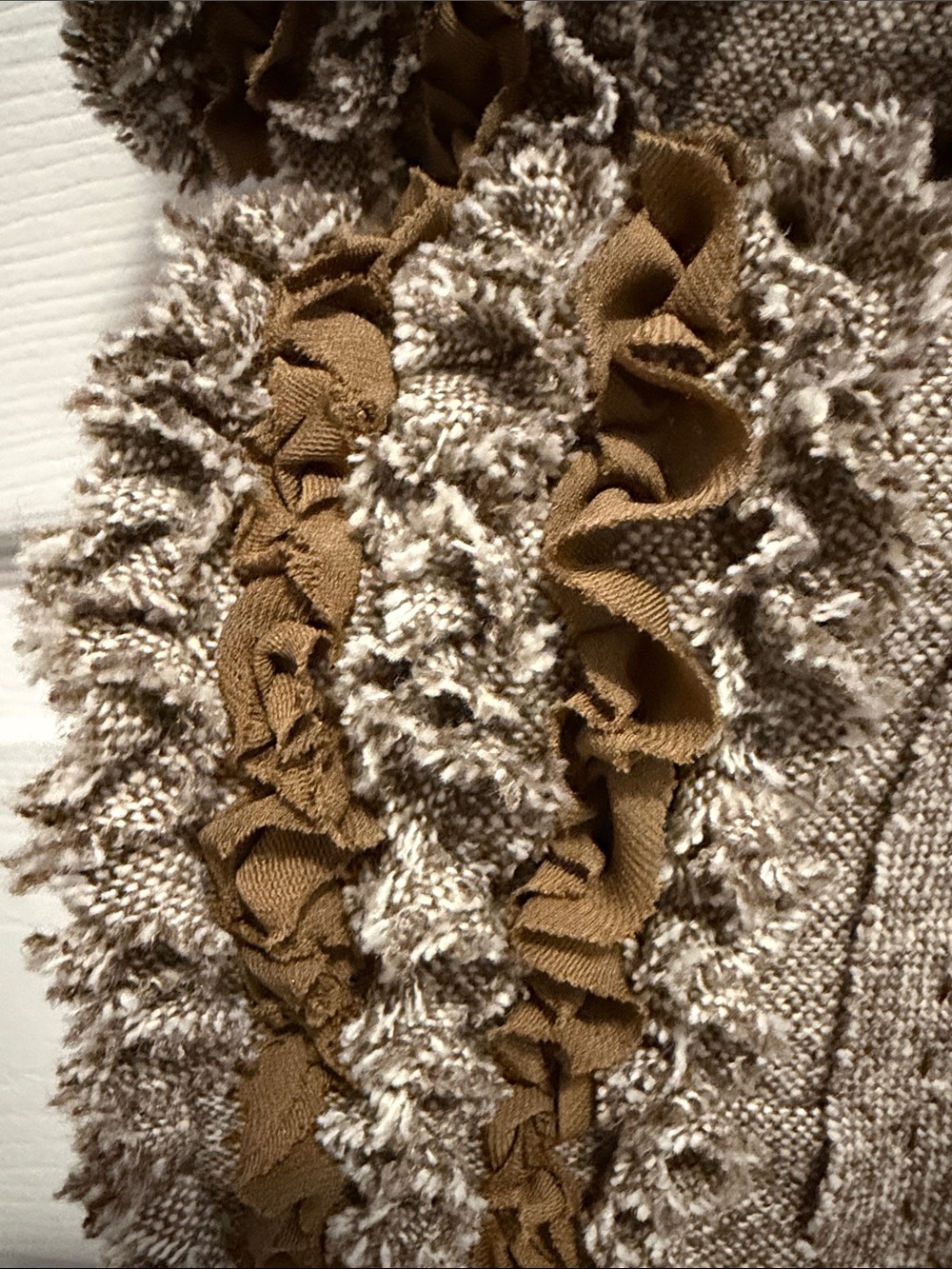 St. John Beige Tweed Blazer with Ruffle Trim - Picture 3 of 10